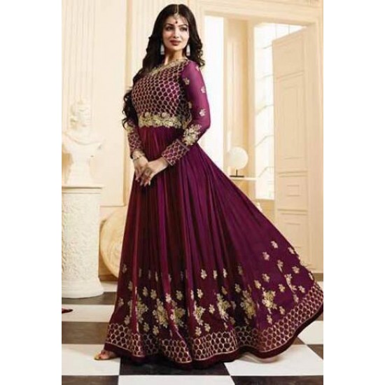 Plum Glossy Dress Maxi Designer Gown 