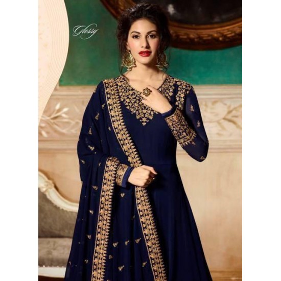Navy Blue Indian Long Party & Mehndi Wear Gown