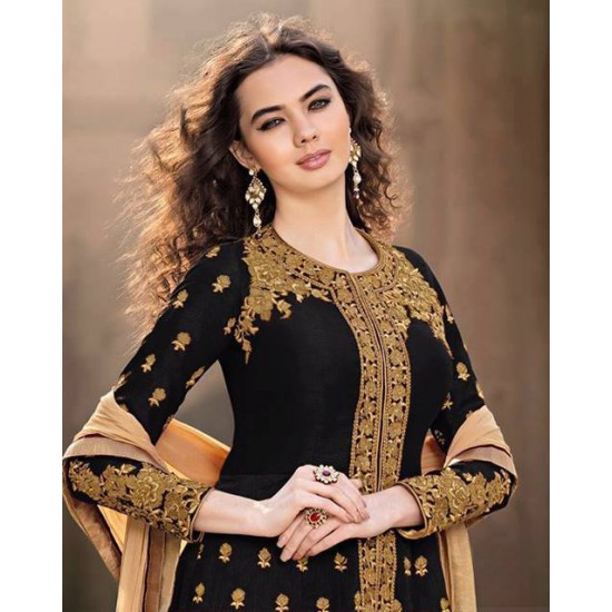 Black Indian Gown Heavy Embroidered Anarkali Dress
