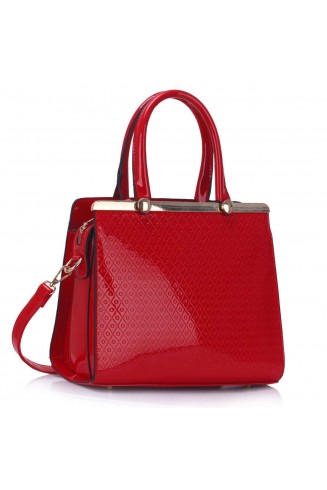 LS00259 - Red Metal Frame Top Grab Tote Bag