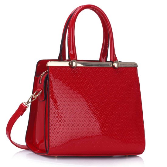 LS00259 - Red Metal Frame Top Grab Tote Bag