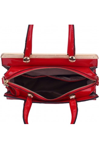 LS00259 - Red Metal Frame Top Grab Tote Bag