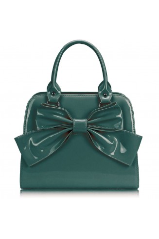 LS005- Teal Patent Bow Tote Bag