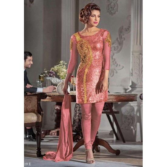 ZHR5119-E PEACH HEROINE PRIYANKA CHOPRA STRAIGHT CUT DRESS