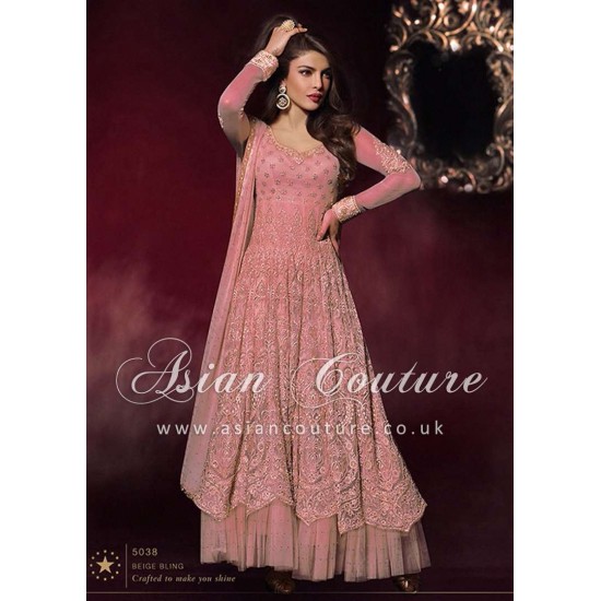 HR5038-G PEACH PINK HEROINE PRIYANKA CHOPRA ANARKALI STYLE DRESS
