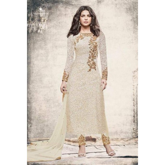 H5191 CREAM HEROINE PRIYANKA CHOPRA STRAIGHT CUT SALWAR KAMEEZ