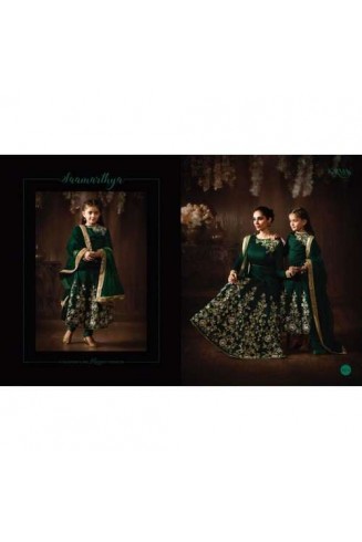 Eid Party Wedding Green Matching Mother Daughter Designer Suit