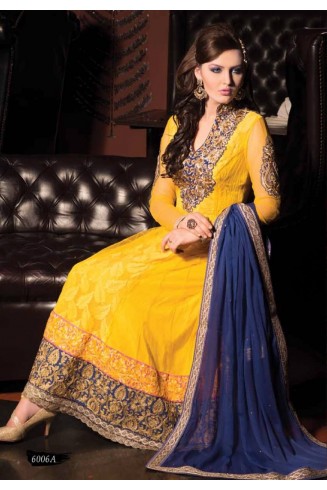 STUNNING YELLOW GEORGETTE ANARKALI PARTY WEAR SUIT