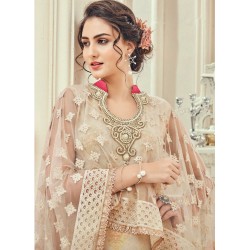 Beige Fancy Cape Dress Indian Designer Party Suit  Beige Fancy Cape Dress Indian Designer Party Suit