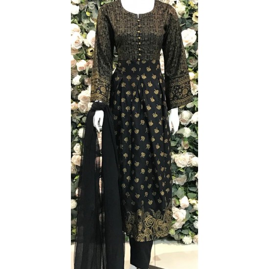 Black Readymade Linen Party Wear Dress