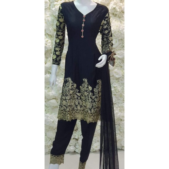 Black Pakistani Designer Peplum Linen Salwar Suit