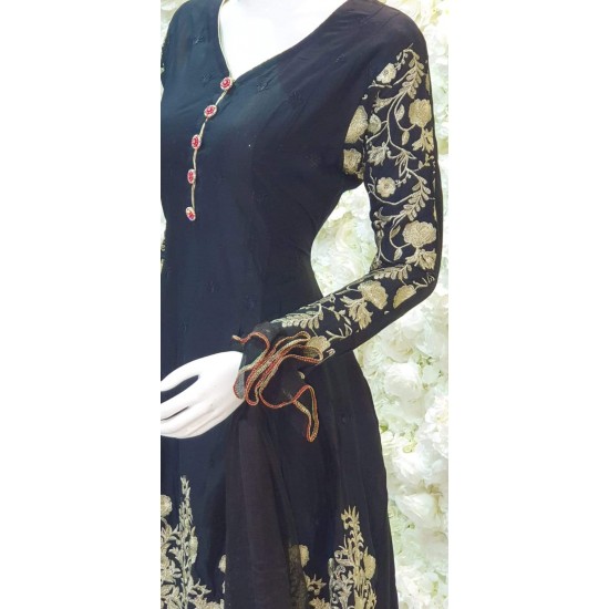Black Pakistani Designer Peplum Linen Salwar Suit