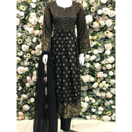 Black Readymade Linen Party Wear Dress