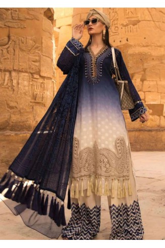 Navy Blue & Beige Maria B Unstitched Designer Inspired Suit 