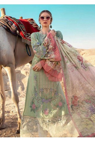 CHIVE GREEN PAKISTANI STREET STYLE UNSTITCHED LAWN SUIT