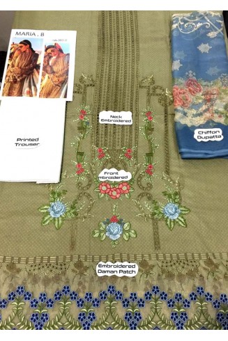 GREEN PAKISTANI DESIGNER INSPIRED UNSTITCHED LAWN SUIT