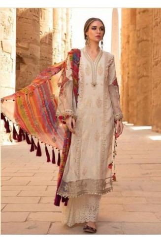 Beige Pakistani Designer Unstitched Printed Lawn Salwar Kameez