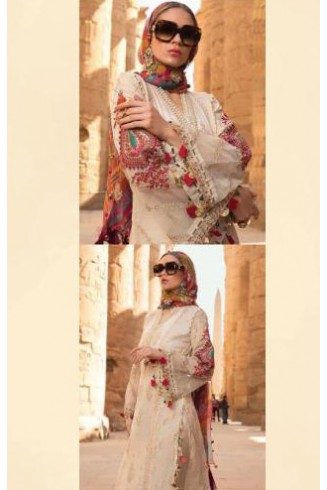 Beige Pakistani Designer Unstitched Printed Lawn Salwar Kameez