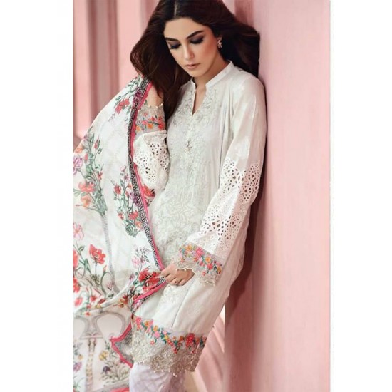 White Readymade Pakistani Style Summer Lawn Suit