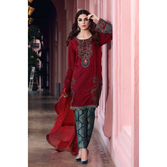 Maroon Ready Made Pakistani Salwar Suit