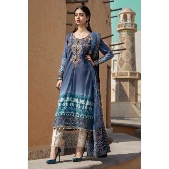 D1804-A BLUE MARIA B LUXURY READY TO WEAR SPRING LAWN SUIT