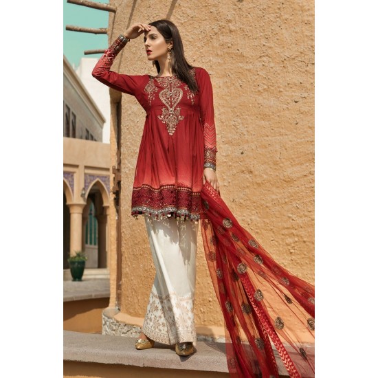 Z04B Buy Now Latest Red Maria B Voyage A’ Luxe Spring Summer Lawn Suit In UK