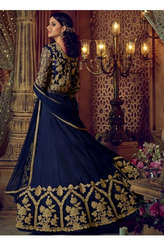BLUE NIRVANA 5208 EMBROIDERED SLIT STYLE ANARKALI GOWN SEMI STITCHED ( DELIVERY IN 2 WEEKS )