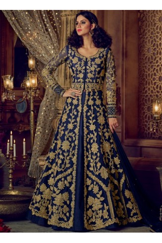 BLUE NIRVANA 5208 EMBROIDERED SLIT STYLE ANARKALI GOWN SEMI STITCHED ( DELIVERY IN 2 WEEKS )