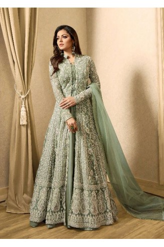 EID DRESS COLLECTION: NILE GREEN EMBELLISHED ANARKALI SUIT 