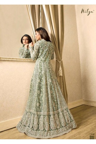 EID DRESS COLLECTION: NILE GREEN EMBELLISHED ANARKALI SUIT 