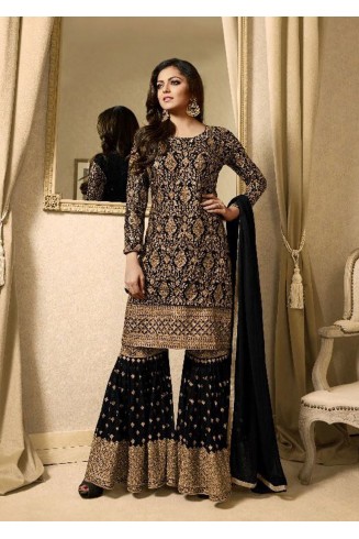 EID DRESS COLLECTION: BLACK  EMBELLISHED GHARARA PENT DRESS
