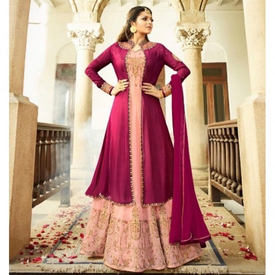 PINK GEORGETTE JACKET STYLE NITYA INDIAN PARTY WEAR DRESS