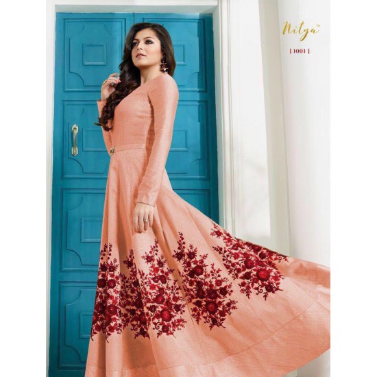 PEACHY SILK INDIAN PARTY WEAR GOWN