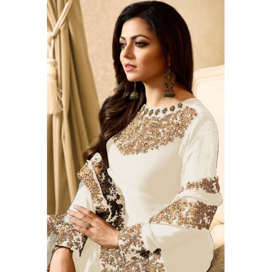 OFF WHITE EMBELLISHED AND EMBROIDERED FLOOR LENGTH ANARKALI SUIT