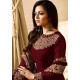 MAROON EMBROIDERED FLOOR LENGTH INDIAN ANARKALI SUIT 