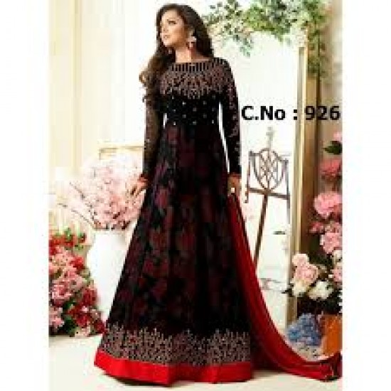 BLACK FAUX GEORGETTE DESIGNER ANARKALI SUIT 