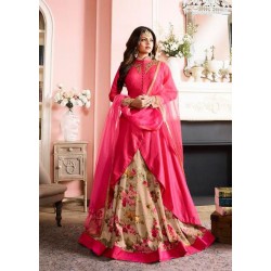 LT-97004 PINK AND BEIGE NITYA DESIGNER FLORAL RAYON LEHENGA