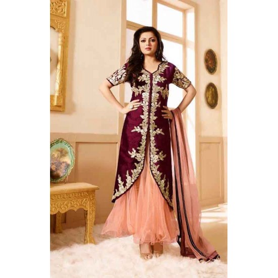 MAROON AND PEACH INDIAN PARTY WEAR DRESS