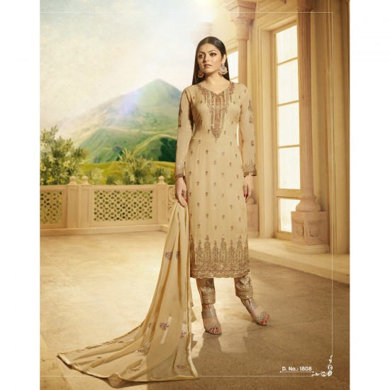 BEIGE EMBROIDERED GEORGETTE INDIAN SALWAR SUIT 