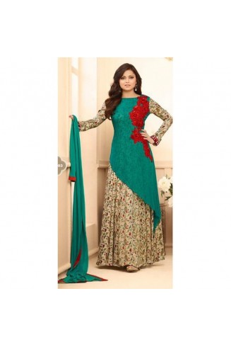 Emerald Green & Red Floral Dress