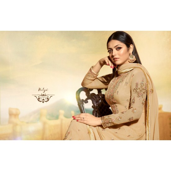 BEIGE EMBROIDERED GEORGETTE INDIAN SALWAR SUIT 