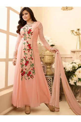 Dusty Pink Embroidered Anarkali Suit