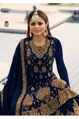 Navy Blue Heavy Embroidered Indian Wedding Lehenga