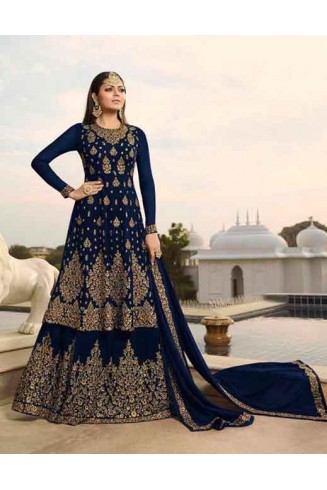 Navy Blue Heavy Embroidered Indian Wedding Lehenga