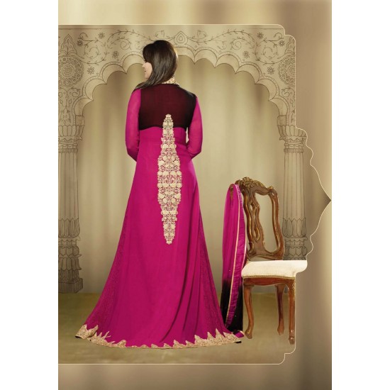 Bestseller Omtex 608 Lara Dutta fuchsia and red lengthy anarkali dress