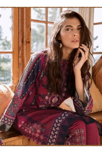 Maroon Pakistani Cotton Lawn Suit Summer Salwar Kameez