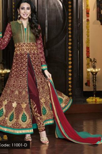 Green & Maroon Embellished Georgette Anarkali Suit