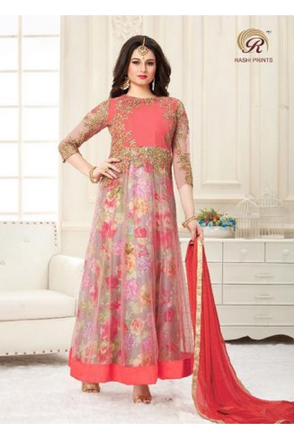 Pink Foral Maxi Gown Indian Anarakli Frock