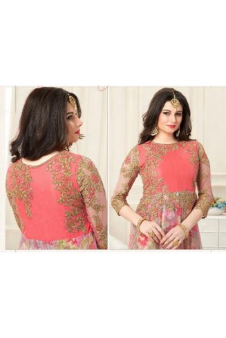 Pink Foral Maxi Gown Indian Anarakli Frock