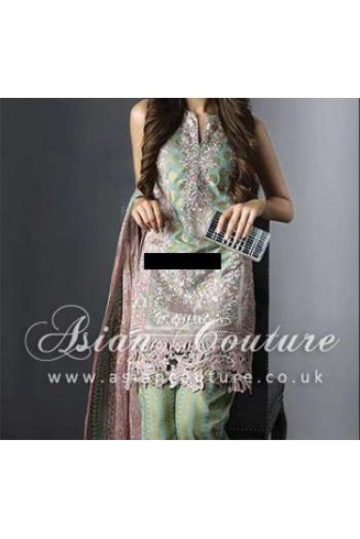 GREEN PINK SEMI STITCHED PAKISTANI LAWN  SUIT